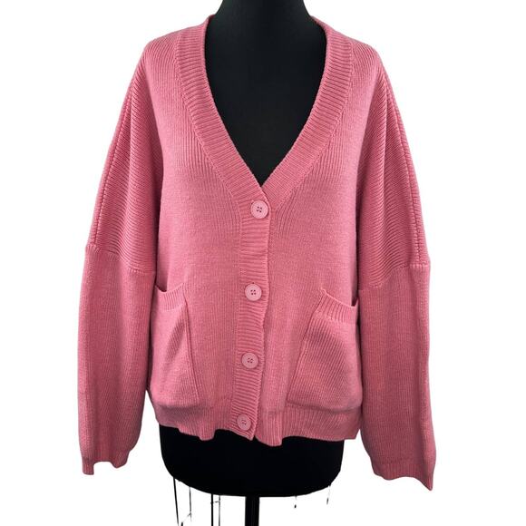 NWT SHEKOU Pink Fiercely Feminine  V-Neckline Long Sleeve Button Down Cardigan S - Picture 1 of 10